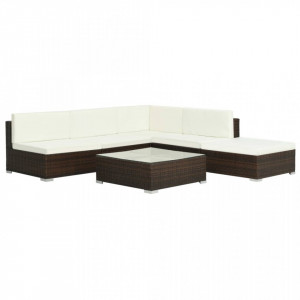 Set mobilier de grădină cu perne, 6 piese, maro, poliratan - Img 2
