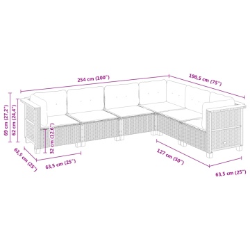 Set mobilier de grădină cu perne, 6 piese, negru, poliratan - Img 5