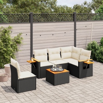 Set mobilier de grădină cu perne, 6 piese, negru, poliratan - Img 1