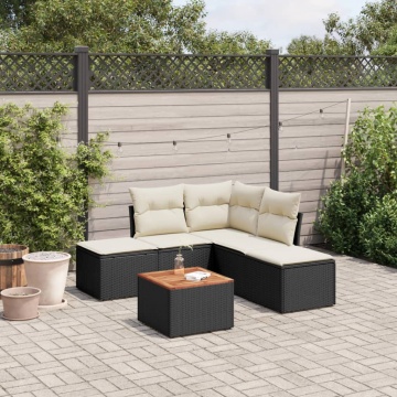 Set mobilier de grădină cu perne, 6 piese, negru, poliratan - Img 1