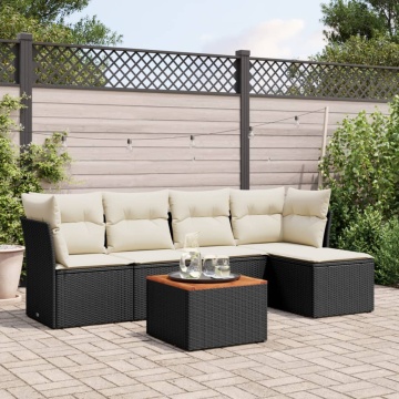 Set mobilier de grădină cu perne, 6 piese, negru, poliratan - Img 1