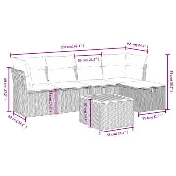 Set mobilier de grădină cu perne, 6 piese, negru, poliratan - Img 4