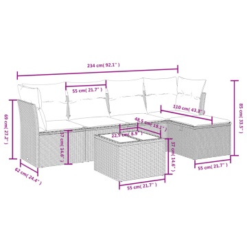 Set mobilier de grădină cu perne, 6 piese, negru, poliratan - Img 4