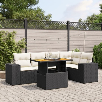 Set mobilier de grădină cu perne, 6 piese, negru, poliratan - Img 1