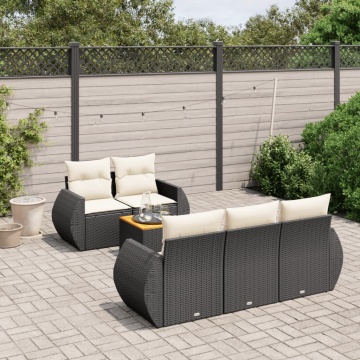 Set mobilier de grădină cu perne, 6 piese, negru, poliratan - Img 1