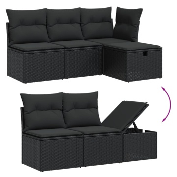 Set mobilier de grădină cu perne, 6 piese, negru, poliratan - Img 3