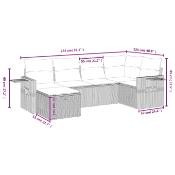 Set mobilier de grădină cu perne, 6 piese, negru, poliratan - Img 4
