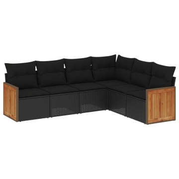 Set mobilier de grădină cu perne, 6 piese, negru, poliratan - Img 2