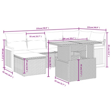 Set mobilier de grădină cu perne, 6 piese, negru, poliratan - Img 3