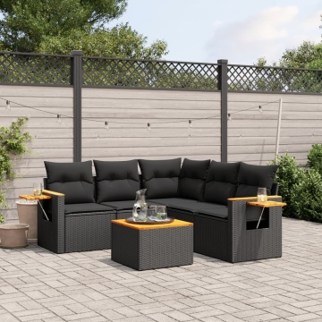 Set mobilier de grădină cu perne, 6 piese, negru, poliratan - Img 1