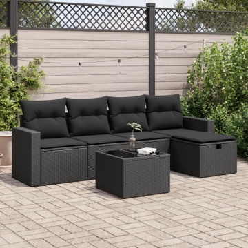 Set mobilier de grădină cu perne, 6 piese, negru, poliratan - Img 1