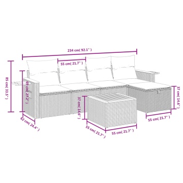 Set mobilier de grădină cu perne, 6 piese, negru, poliratan - Img 4