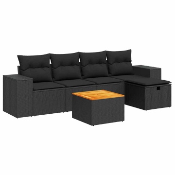 Set mobilier de grădină cu perne, 6 piese, negru, poliratan - Img 2