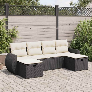 Set mobilier de grădină cu perne, 6 piese, negru, poliratan - Img 1