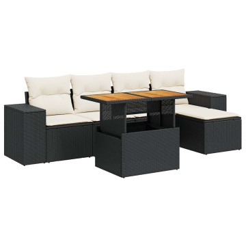 Set mobilier de grădină cu perne, 6 piese, negru, poliratan - Img 2