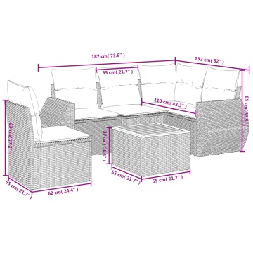 Set mobilier de grădină cu perne, 6 piese, negru, poliratan - Img 3