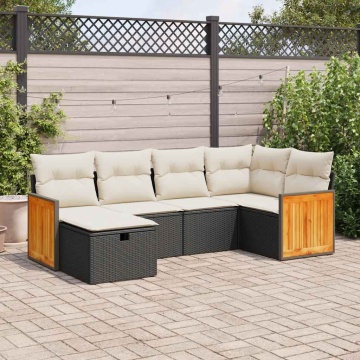 Set mobilier de grădină cu perne, 6 piese, negru, poliratan - Img 1