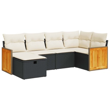 Set mobilier de grădină cu perne, 6 piese, negru, poliratan - Img 2