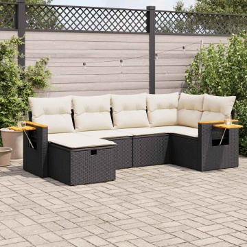 Set mobilier de grădină cu perne, 6 piese, negru, poliratan - Img 1