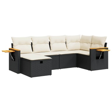 Set mobilier de grădină cu perne, 6 piese, negru, poliratan - Img 2