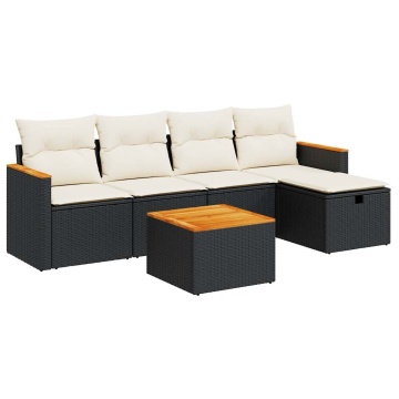 Set mobilier de grădină cu perne, 6 piese, negru, poliratan - Img 2