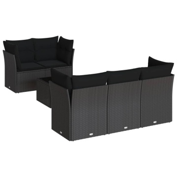 Set mobilier de grădină cu perne, 6 piese, negru, poliratan - Img 2