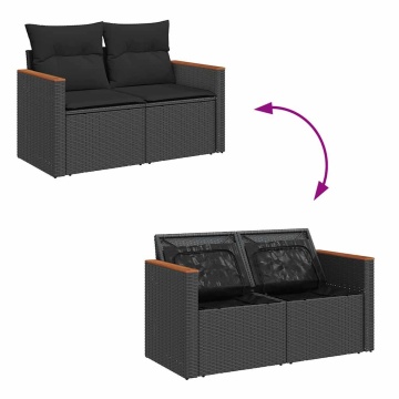 Set mobilier de grădină cu perne, 6 piese, negru, poliratan - Img 6