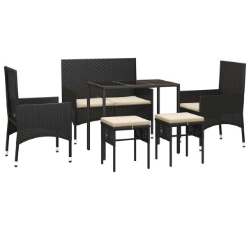 Set mobilier de grădină cu perne, 6 piese, negru, poliratan - Img 3