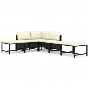 Set mobilier de grădină cu perne, 6 piese, negru, poliratan - Img 1