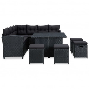 Set mobilier de grădină cu perne, 6 piese, negru, poliratan - Img 2