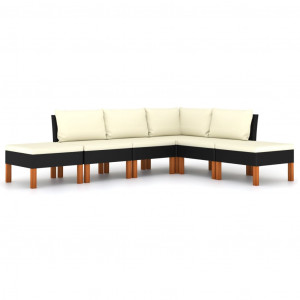 Set mobilier de grădină cu perne, 6 piese, negru, poliratan - Img 1