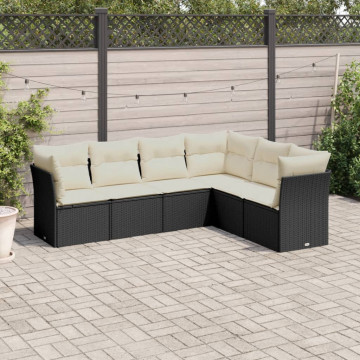 Set mobilier de grădină cu perne, 6 piese, negru, poliratan - Img 1