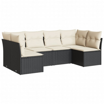 Set mobilier de grădină cu perne, 6 piese, negru, poliratan - Img 2
