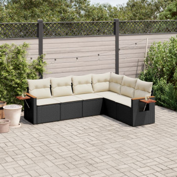 Set mobilier de grădină cu perne, 6 piese, negru, poliratan - Img 1
