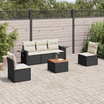 Set mobilier de grădină cu perne, 6 piese, negru, poliratan - Img 1