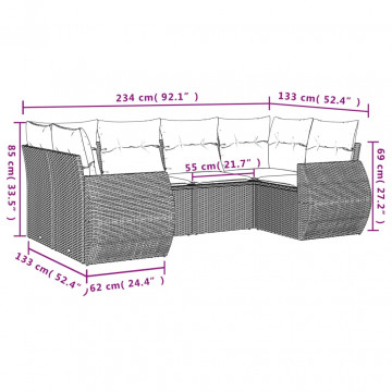 Set mobilier de grădină cu perne, 6 piese, negru, poliratan - Img 6