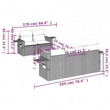 Set mobilier de grădină cu perne, 6 piese, negru, poliratan - Img 7
