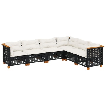 Set mobilier de grădină cu perne, 6 piese, negru, poliratan - Img 2