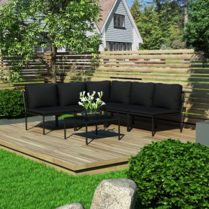 Set mobilier de grădină cu perne, 6 piese, negru, PVC - Img 1