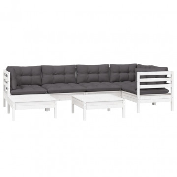 Set mobilier de grădină cu perne, 7 piese, alb, lemn masiv pin - Img 3