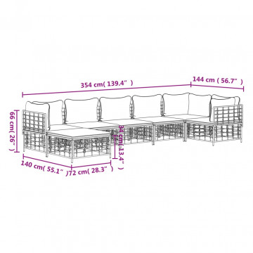 Set mobilier de grădină cu perne, 7 piese, antracit, poliratan - Img 6