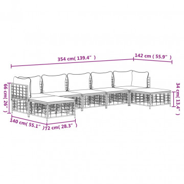 Set mobilier de grădină cu perne, 7 piese, antracit, poliratan - Img 6