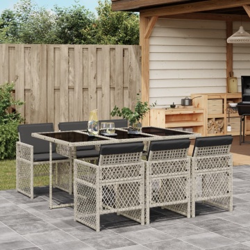 Set mobilier de grădină cu perne, 7 piese gri deschis poliratan - Img 1
