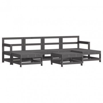 Set mobilier de grădină cu perne, 7 piese, gri, lemn masiv - Img 3