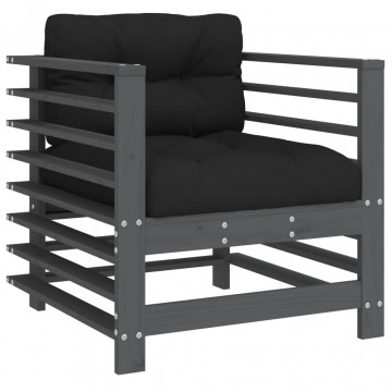Set mobilier de grădină cu perne, 7 piese, gri, lemn masiv - Img 8