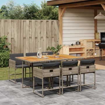 Set mobilier de grădină cu perne, 7 piese, gri, poliratan - Img 1