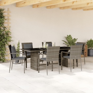 Set mobilier de grădină cu perne, 7 piese, gri, poliratan - Img 1