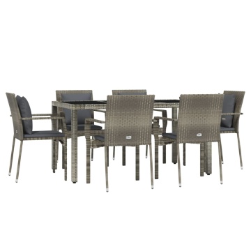 Set mobilier de grădină cu perne, 7 piese, gri, poliratan - Img 3