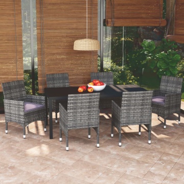 Set mobilier de grădină cu perne, 7 piese, gri, poliratan - Img 1