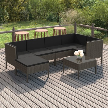 Set mobilier de grădină cu perne, 7 piese, gri, poliratan - Img 1